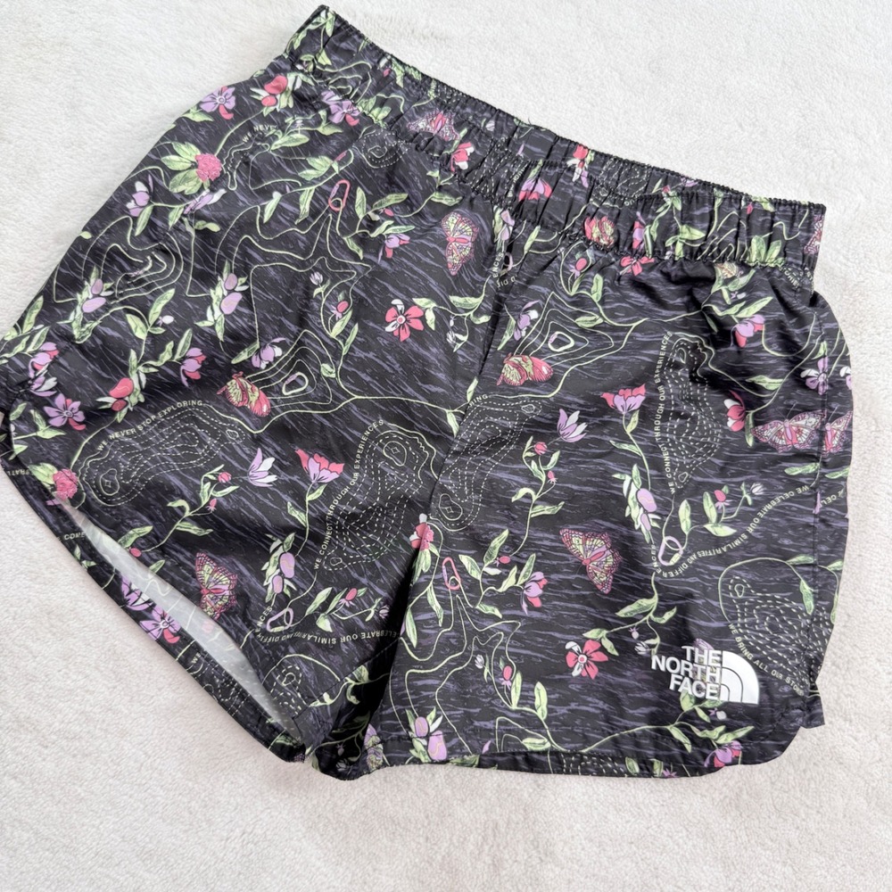 The North Face Girls Class V Water Shorts Black Floral Butterfly Print Size M 10